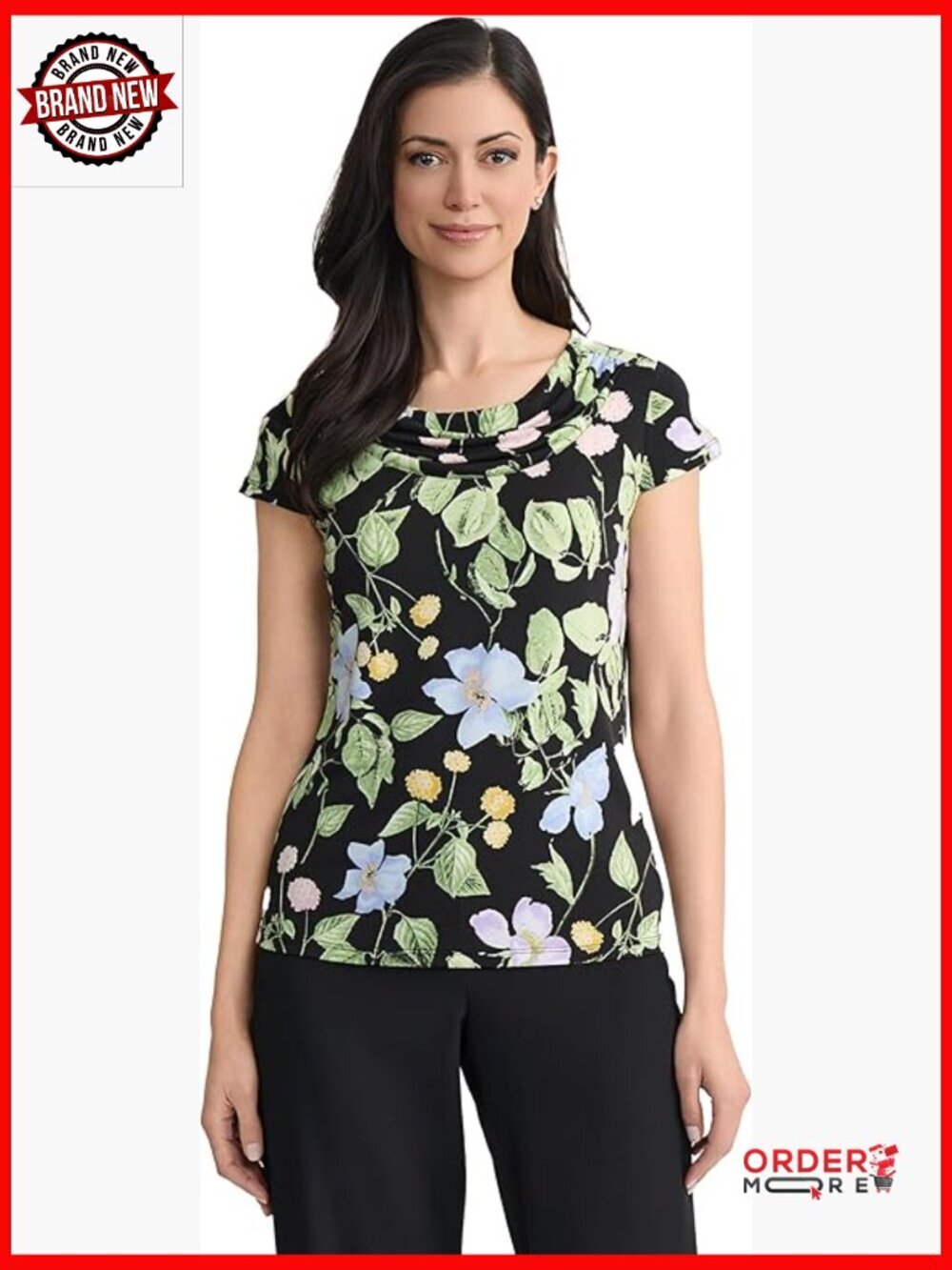 Petite Cap Sleeve Drape Neck Printed Jersey Top